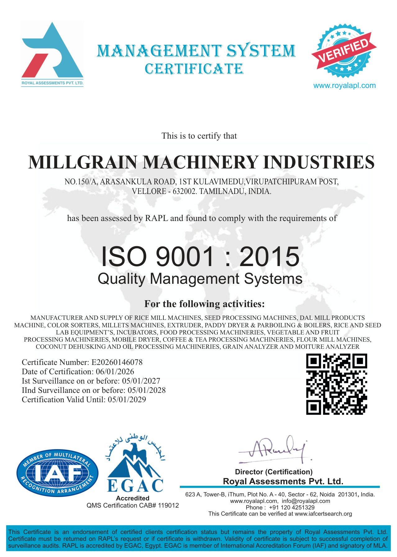 Millgrain ISO 9001:2015 certificate